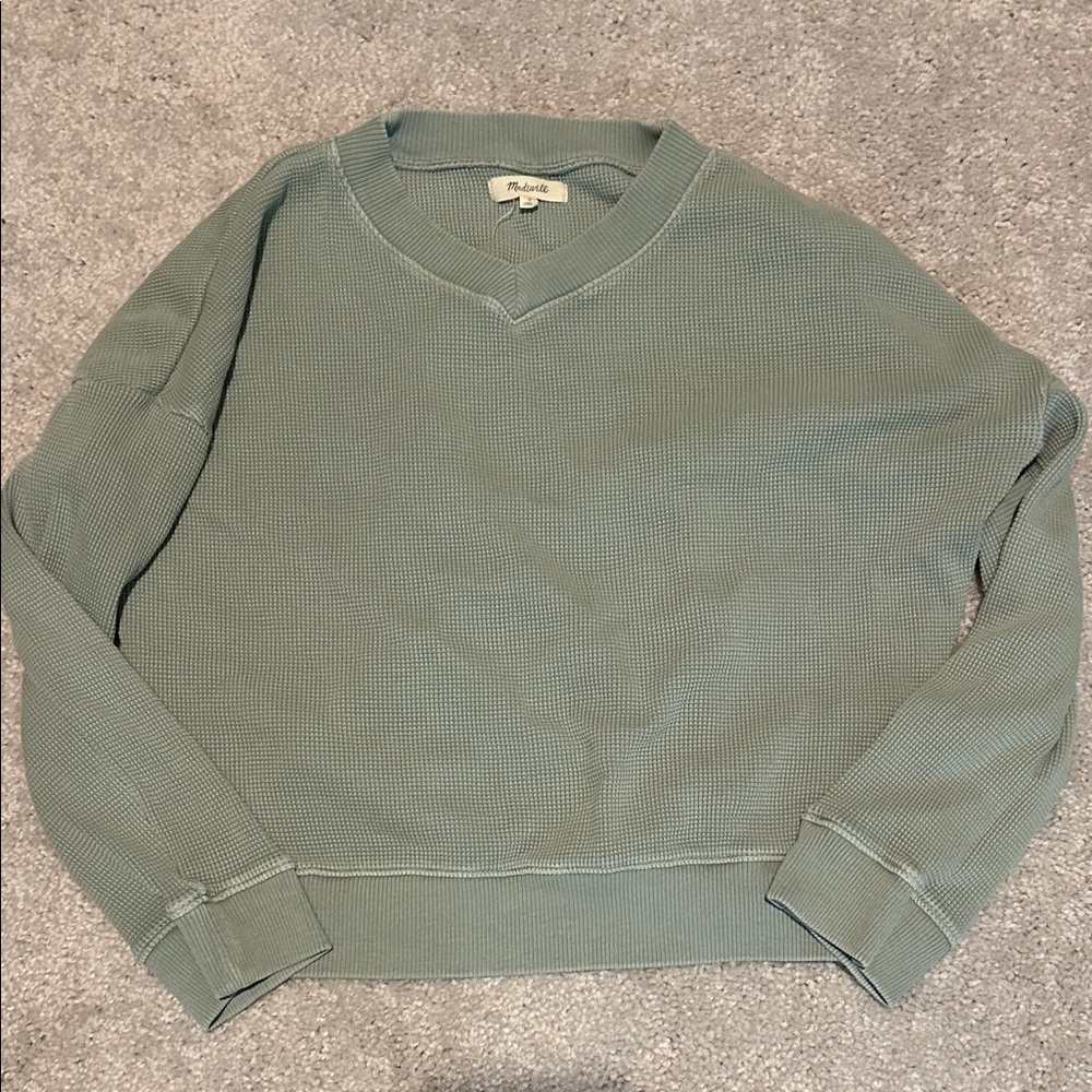 Madewell Men's Waffle Knit V-Neck Sweater in Sage